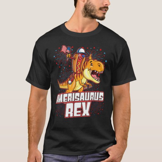 Hotdog Rex Dinosaur 4th of July Amerisaurus   T-shirt (Voorkant)