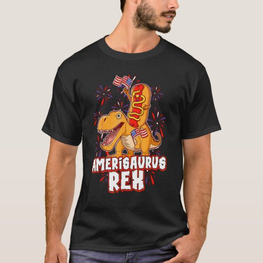 Hotdog Rex Dinosaur 4th of July Amerisaurus T-shirt (Voorkant)