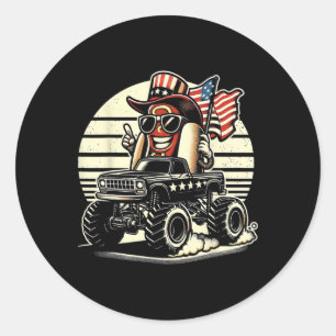 Hotdog Riding Monster Truck 4th of July Verenigde Ronde Sticker