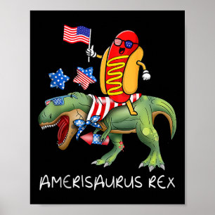 Hotdog rijdende T Rex Dinosaur 4 juli Amerisaur Poster