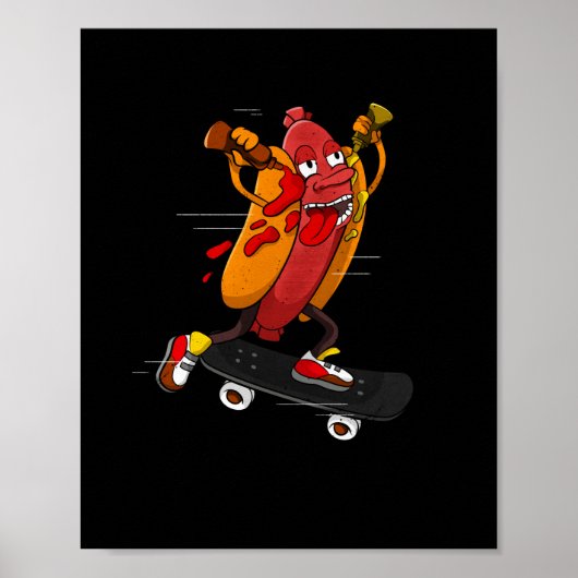 Hotdog Skater Funny Skating Bratwurst Poster (Voorkant)