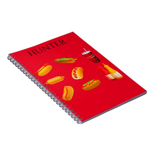 Hotdog spiraal notitieboek met aangepaste naam. (Rechterzijde)