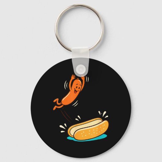 Hotdog springt in broodje worst BBQ hoogduik Sleutelhanger (Voorkant)