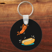 Hotdog springt in broodje worst BBQ hoogduik Sleutelhanger (Voorkant)