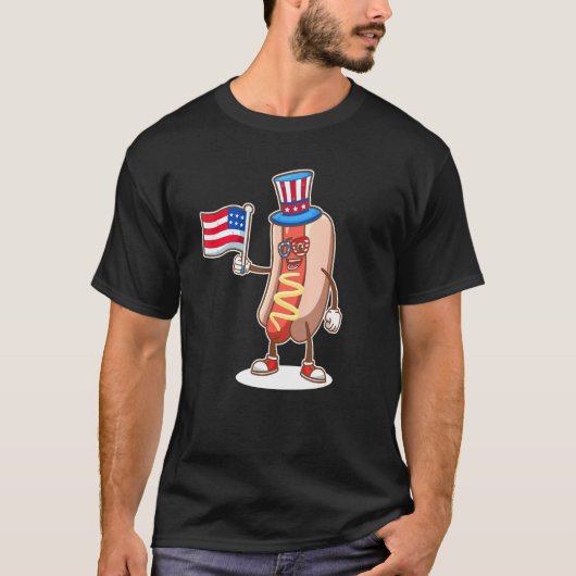 Hotdog Sunglasses American Flag USA Funny 4th Of J T-shirt (Voorkant)