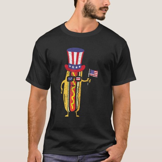 Hotdog Sunglazen Amerikaanse vlag op 4 juli van di T-shirt (Voorkant)