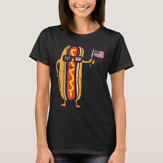 Hotdog Sungles Amerikaanse vlag VS grappig 4 juli T-shirt (Voorkant)