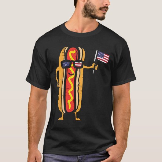 Hotdog Sungles Amerikaanse vlag VS grappig 4 juli T-shirt (Voorkant)
