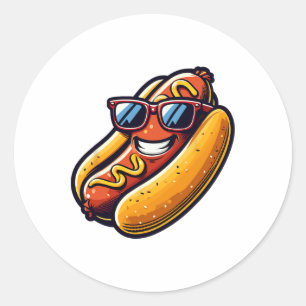 Hotdog Sungles Fast Food Hotdogs Lover Fun Sausag Ronde Sticker