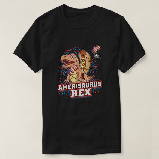 Hotdog T Rex Dinosaur 4 juli Amerisaurus Funn T-shirt (Design voorkant)