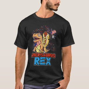 Hotdog T Rex Dinosaur 4 juli Amerisaurus Grappig T-shirt