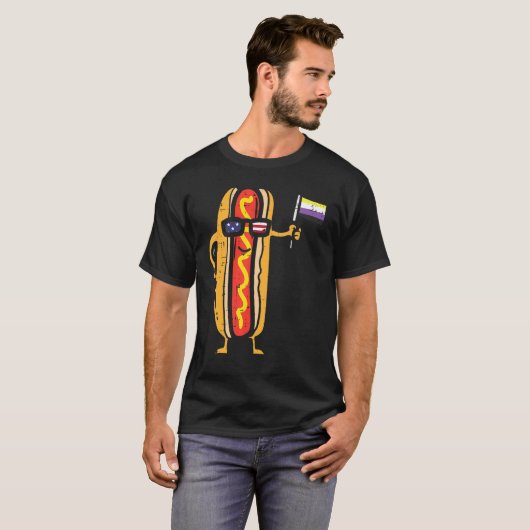 Hotdog Us Vlag Zonnebril Nonbinary Enby Nb Pride T-shirt (Voorkant volledig)