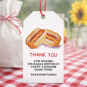 Hotdog verjaardagsfeestje favor tag – BBQ picknick Cadeaulabel