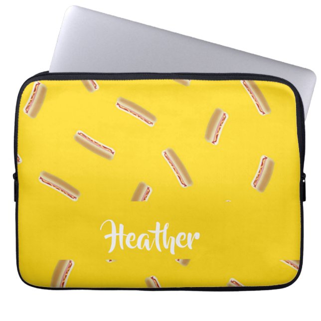 Hotdogpatroon op geel laptop sleeve (Voorkant)