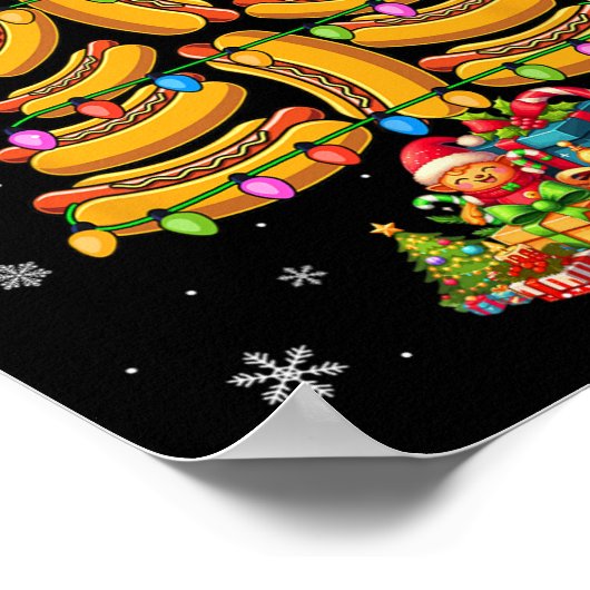 Hotdogs Kerstboom Kleurrijke Lichten Grappig Eten Poster (Hoek)