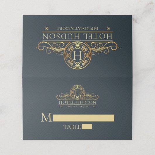 Hotel Branding luxe Blue Gold Plaatskaartje (Buitenkant ongevouwen)