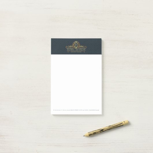 Hotel Branding Luxury Blue Gold Post-it® Notes (Op bureau)
