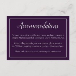 Hotel Bruiloft accommodaties Paarse en Silver Informatiekaartje