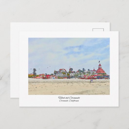 Hotel del Coronado California Waterverf afdrukken Briefkaart (Voorkant / Achterkant)