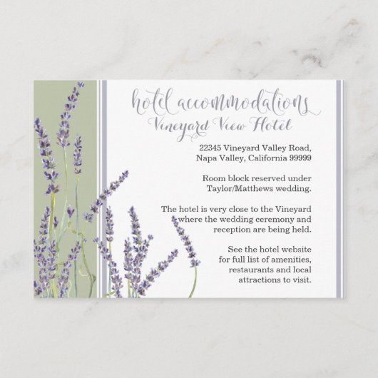 Hotel Driving Directions French Lavender Script Informatiekaartje (Achterkant)