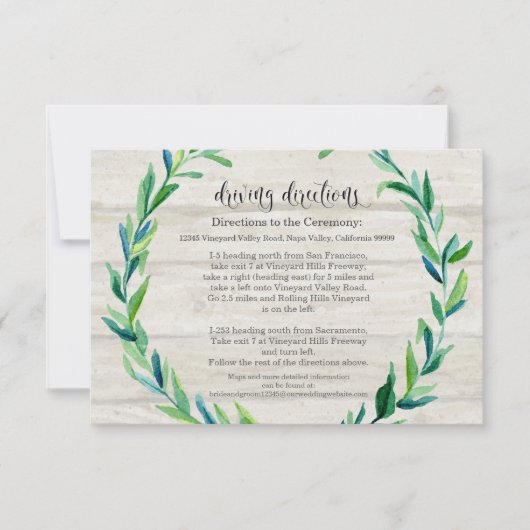 Hotel Driving Directions Laurel Leaf Wood Script Kaart (Voorkant)
