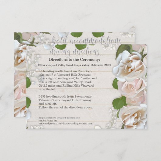 Hotel Driving Directions Rustic Wood Blush Rozen Kaart (Voorkant / Achterkant)