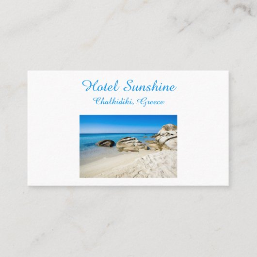 Hotel Greece Mooie strandfoto met tekst Busin Visitekaartje (Voorkant)