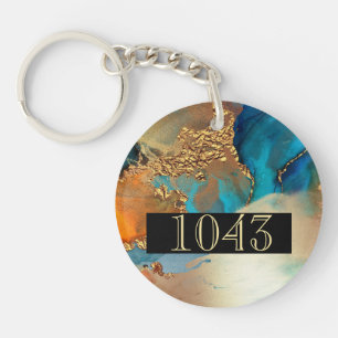 Hotel lodge resort DIY Gold oranje blauwe marmer Sleutelhanger