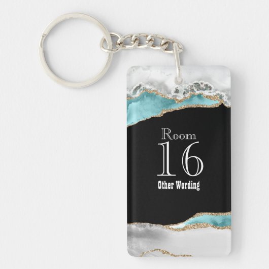 Hotel lodge resort room blauw witte goudmarmer sleutelhanger (Voorkant)
