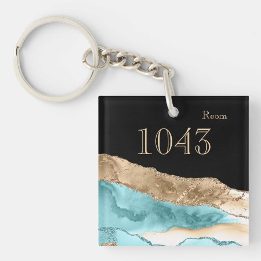 Hotel lodge resort room sleutelmarmer goud blauw sleutelhanger (Voorkant)