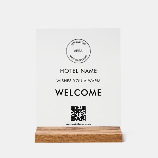 Hotel Logo QR Code Receptie Welkomstbord Acryl Bord (Voorkant)