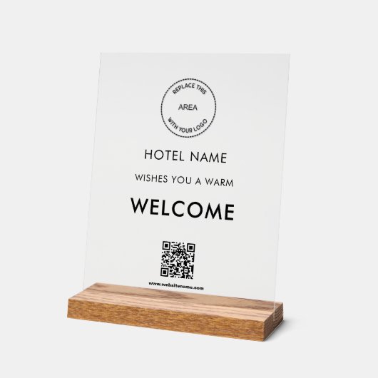 Hotel Logo QR Code Receptie Welkomstbord Acryl Bord (Hoek)