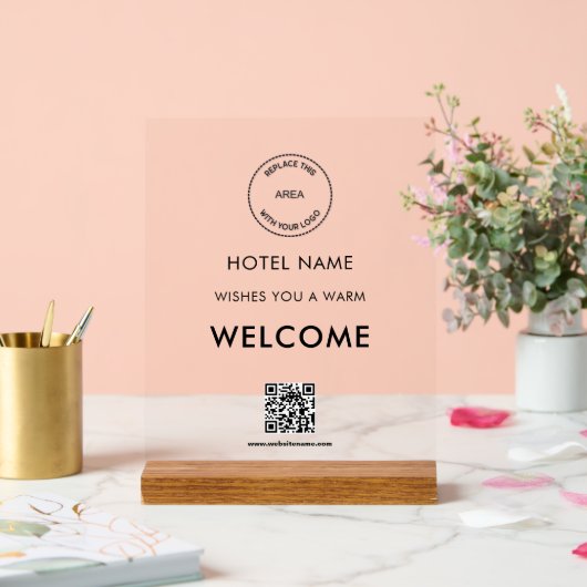Hotel Logo QR Code Receptie Welkomstbord Acryl Bord (Huwelijk)