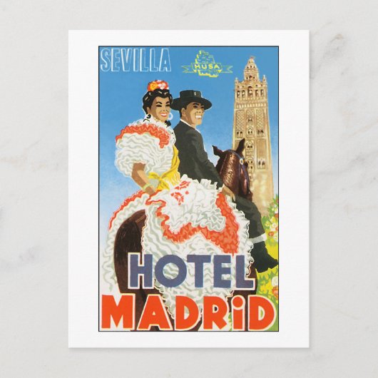 Hotel Madrid Vintage Poster Briefkaart (Voorkant)