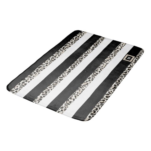 Hotel Monogram Black Roos Gold White Striped Badmat (Gekanteld)