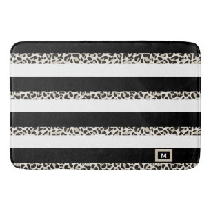 Hotel Monogram Black Roos Gold White Striped Badmat