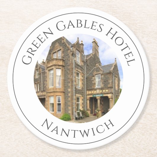 Hotel Name Plus Hotel Foto op een Ronde Kartonnen Onderzetter (Voorkant)