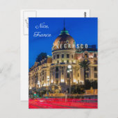  Hotel Negresco, Nice Frankrijk 's nachts Briefkaart (Voorkant / Achterkant)