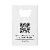 Hotel of restaurant met QR-code. Hotelgast Creditkaart Flessenopener (Voorkant)