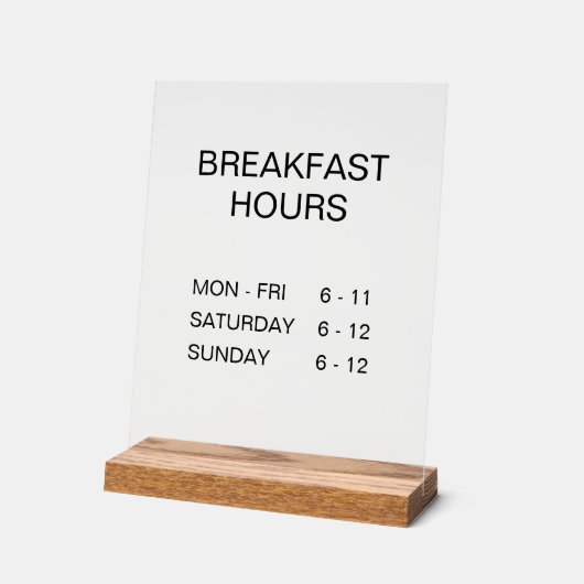 Hotel Ontbijt Uren transparant acryl bord (Hoek)