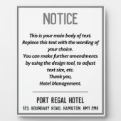 Hotel Recepten of Bedroom Notice Plaque Fotoplaat (Voorkant)