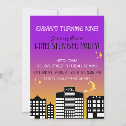 Hotel skyline girl slumber paarse ombre kaart (Voorkant)