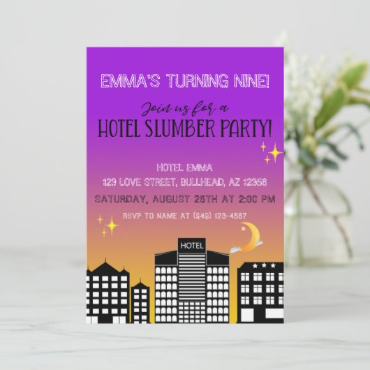 Hotel skyline girl slumber paarse ombre kaart (Staand voorkant)