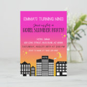 Hotel skyline meisje slaperij feestje roze ombre kaart (Staand voorkant)
