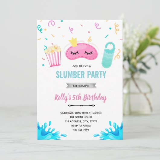 Hotel slumber poolpartij uitnodiging (Staand voorkant)