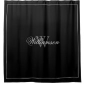 Hotel stijlnaam en monogram in zwart en grijs douchegordijn (Voorkant)