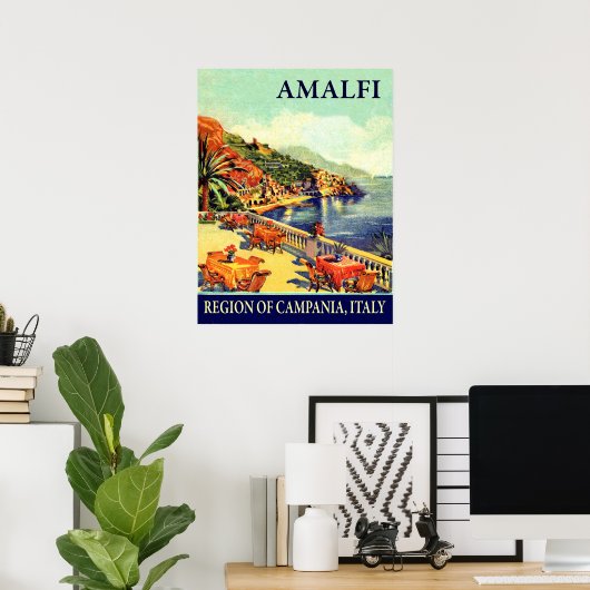 Hotel terrace in Amalfi, Campanië, Italië, reizen Poster (Thuiskantoor)