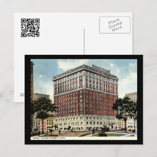 Hotel Tuller, Detroit 1917 Vintage Briefkaart (Voorkant / Achterkant)