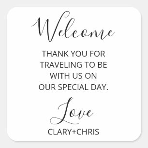 Hotel Welkom Labels, Out of Town Wedding Gift Bag Vierkante Sticker