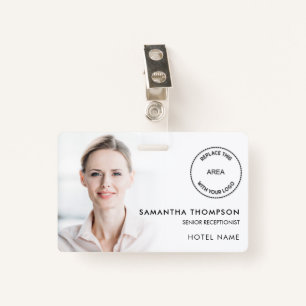 Hotel werknemer foto Bekleding ID naam Logo White Badge